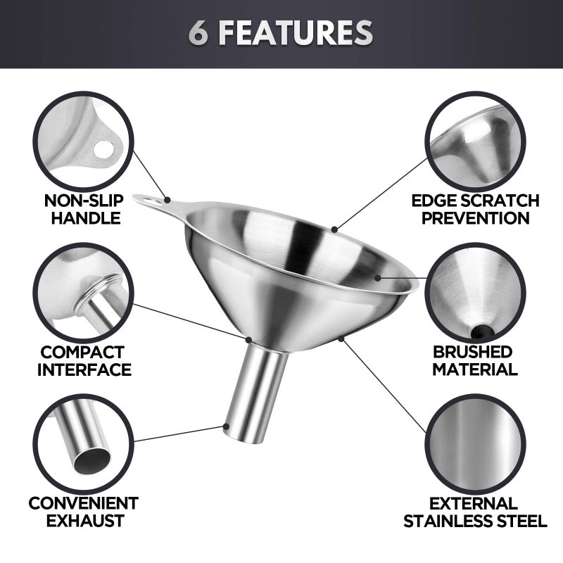 YGDZ Kitchen Funnels for Filling Bottles  YGDZ 3pcs Small/Medium/Large Food Grade Stainless Steel Metal Kitchen Funnels Set for Essential Oil Spices Liquid  2pcs Cleaning Brushes - Image 3